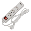 Prelungitor cu întrerupător, 3 prize Schuko, 2× USB-A + 1× USB-C, cablu 1,5 m, alb