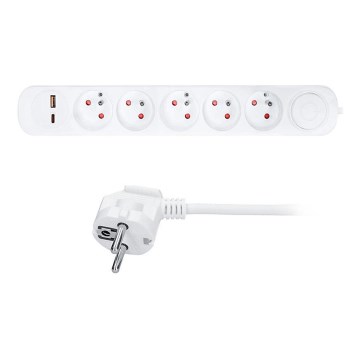 Prelungitor cu întrerupător 5Z și încărcare USB A+C, 3 m