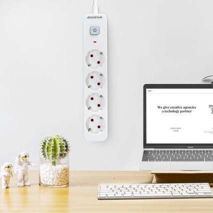 Prelungitor cu întrerupător Aigostar 4Z tip F 1,5m alb