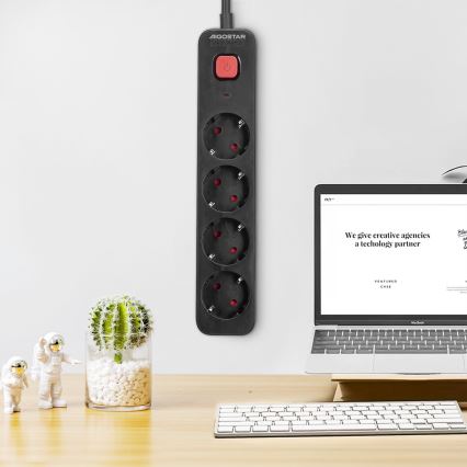 Prelungitor cu întrerupător Aigostar 4Z tip F 1,5m negru