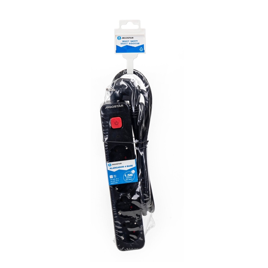 Prelungitor cu întrerupător Aigostar 4Z tip F 1,5m negru