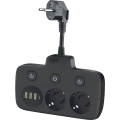 Prelungitor cu întrerupător LINEA, 2x230 V + 4x USB A/C, Schuko, negru