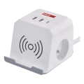 Prelungitor cub cu funcție de încărcare fără fir QI 2Z +2xUSB-A+1xUSB-C 2m alb