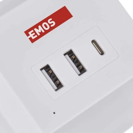 Prelungitor cub cu încărcare fără fir QI 2Z +2xUSB-A+1xUSB-C 2m alb