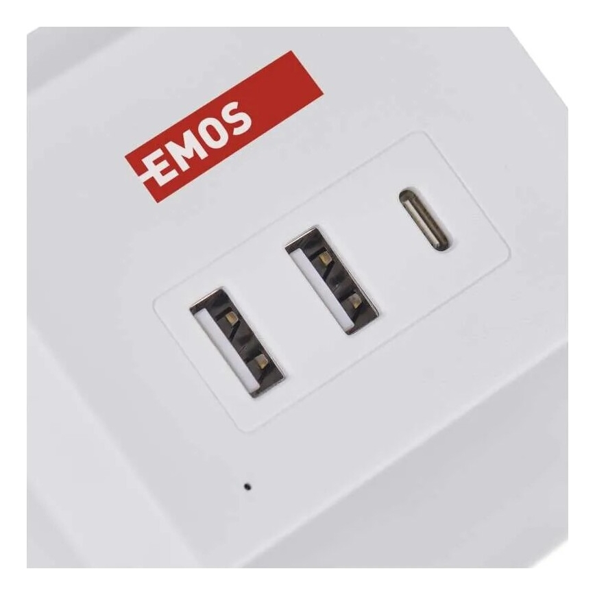 Prelungitor cub cu încărcare fără fir QI 2Z +2xUSB-A+1xUSB-C 2m alb