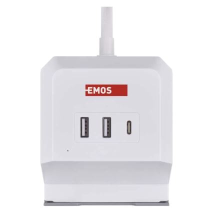 Prelungitor cub cu încărcare fără fir QI 2Z +2xUSB-A+1xUSB-C 2m alb