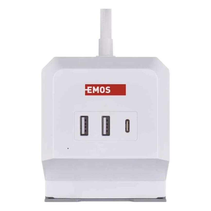 Prelungitor cub cu încărcare fără fir QI 2Z +2xUSB-A+1xUSB-C 2m alb