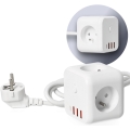 Prelungitor cubic cu întrerupător LINEA 3x230V + 4xUSB c.a. alb