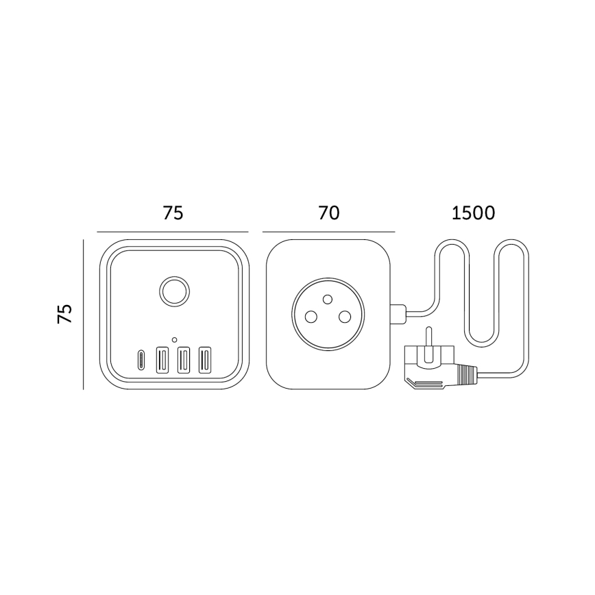 Prelungitor cubic cu întrerupător LINEA 3x230V + 4xUSB c.a. alb