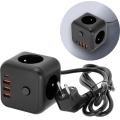 Prelungitor cubic cu întrerupător LINEA 3x230V + 4xUSB c.a. negru