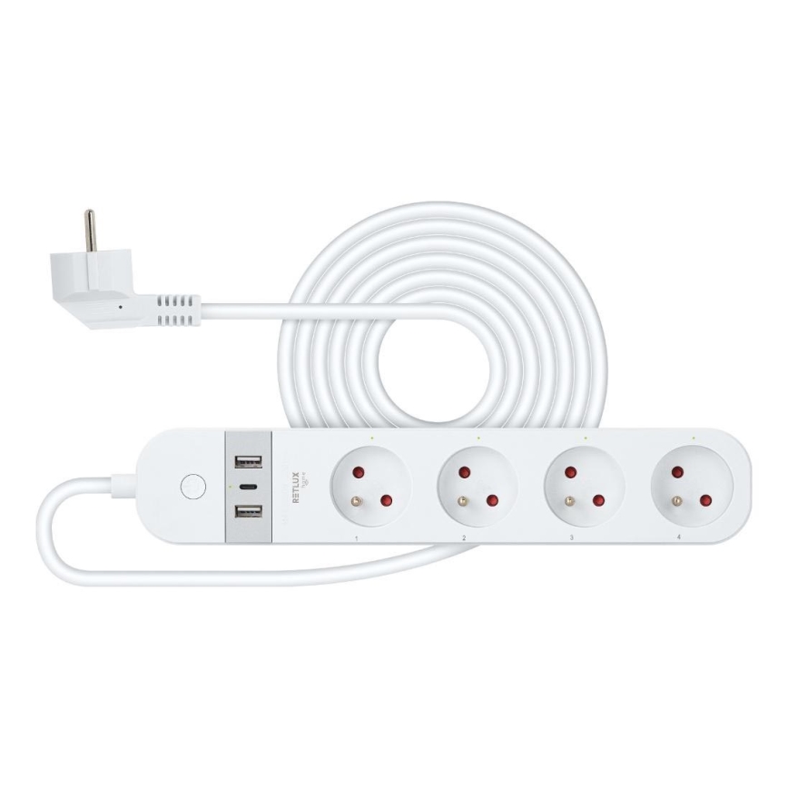 Prelungitor inteligent cu întrerupător 4Z + 2xUSB-A+1xUSB-C 1,5m Wi-Fi Tuya alb