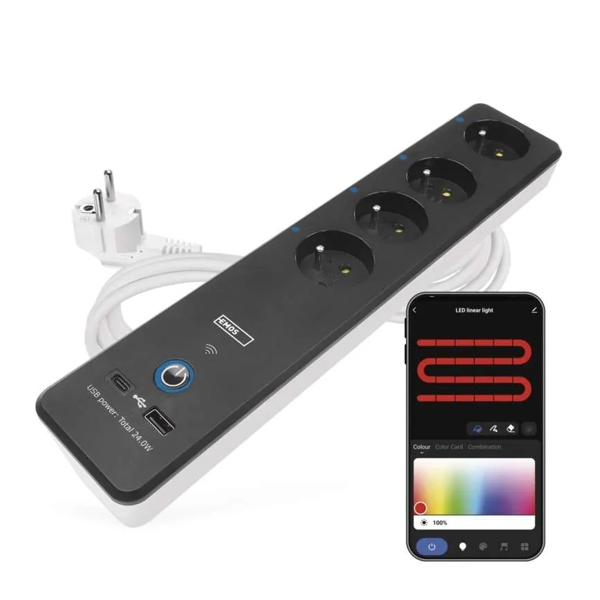 Prelungitor inteligent cu întrerupător GoSmart 4Z + 1xUSB-A + 1xUSB-C 2 m Wi-Fi Tuya