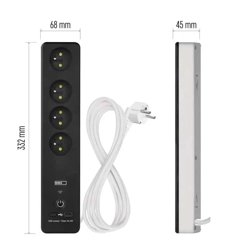 Prelungitor inteligent cu întrerupător GoSmart 4Z + 1xUSB-A + 1xUSB-C 2 m Wi-Fi Tuya