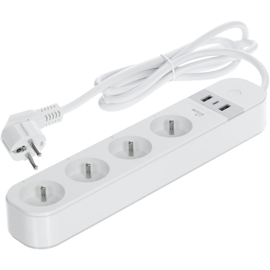 Prelungitor inteligent cu întrerupător 4Z + 2xUSB-A+1xUSB-C 1,5m Wi-Fi Tuya alb