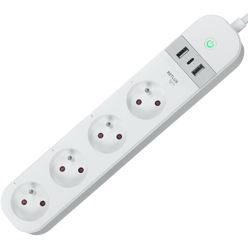 Prelungitor inteligent cu întrerupător 4Z + 2xUSB-A+1xUSB-C 1,5m Wi-Fi Tuya alb