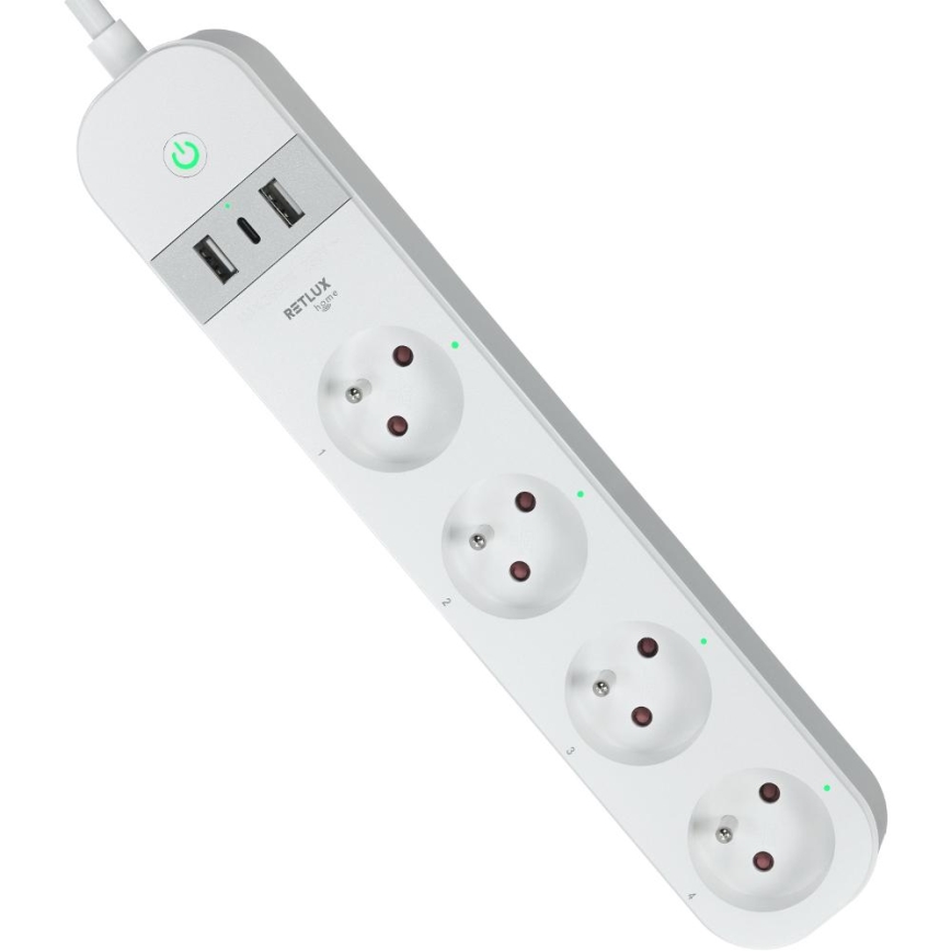Prelungitor inteligent cu întrerupător 4Z + 2xUSB-A+1xUSB-C 1,5m Wi-Fi Tuya alb