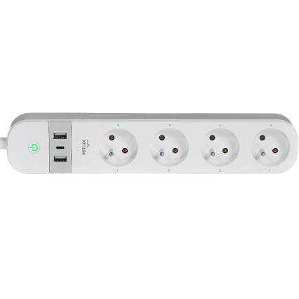 Prelungitor inteligent cu întrerupător 4Z + 2xUSB-A+1xUSB-C 1,5m Wi-Fi Tuya alb