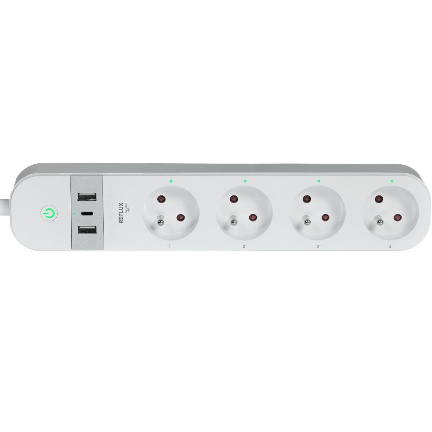 Prelungitor inteligent cu întrerupător 4Z + 2xUSB-A+1xUSB-C 1,5m Wi-Fi Tuya alb
