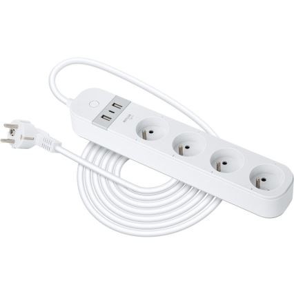 Prelungitor inteligent cu întrerupător 4Z + 2xUSB-A+1xUSB-C 1,5m Wi-Fi Tuya alb