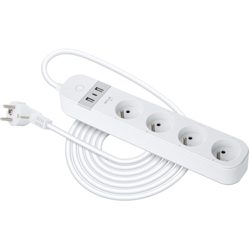 Prelungitor inteligent cu întrerupător 4Z + 2xUSB-A+1xUSB-C 1,5m Wi-Fi Tuya alb