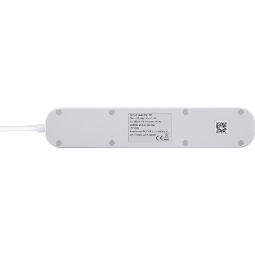 Prelungitor inteligent cu întrerupător 4Z + 2xUSB-A+1xUSB-C 1,5m Wi-Fi Tuya alb