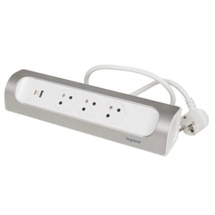 Prelungitor Legrand 049406 3Z tip E + USB-A + USB-C 1m argintiu/alb