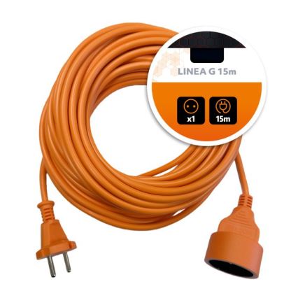 Prelungitor LINEA G, 1 priză, 15 m, portocaliu