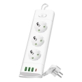 Prelungitor LINEA PRO cu întrerupător, 3x 230V (Schuko) + 3x USB-A + 1x USB-C, cablu 1,5 m, alb