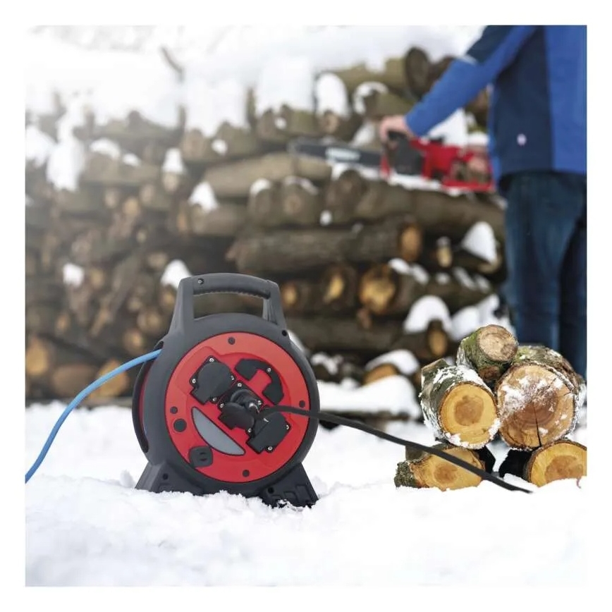 Prelungitor pe tambur 3Z 20m roșu/negru IP44