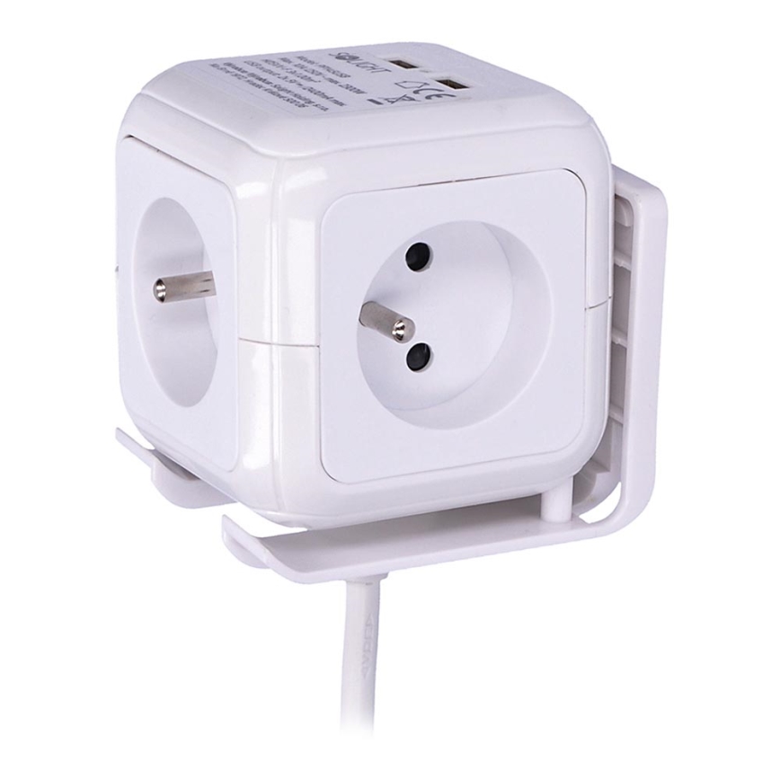 Prelungitor priză 4x230V/2xUSB 5V, 2m