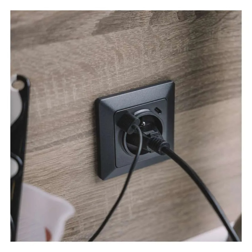 Priză de perete tip FRENCH cu USB-A+USB-C, 250V/16A, antracit