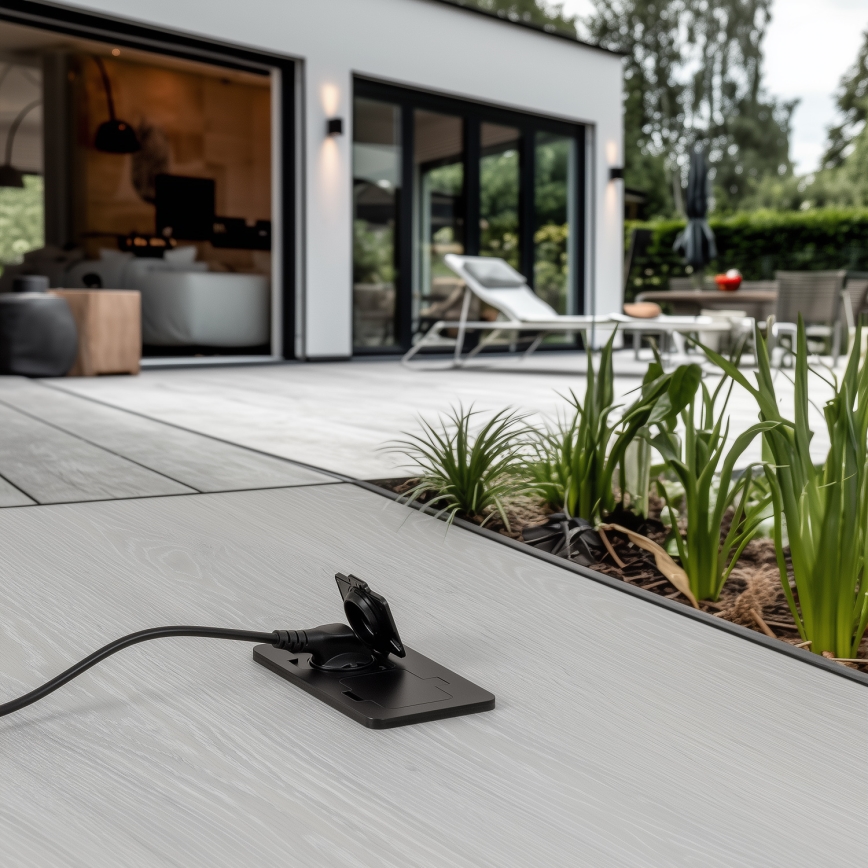 Priză dublă încastrabilă de podea de exterior IP55 negru dreptunghiular