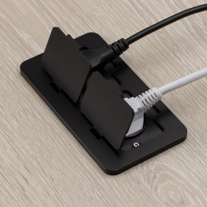 Priză dublă încastrabilă de podea de exterior IP55 negru dreptunghiular