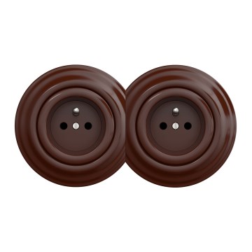 Priză dublă retro cu ramă, 230V, maro - Kliklap