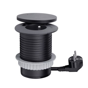 Priză încastrabilă cu încărcare wireless 10W, 1x priză + USB A+C, neagră