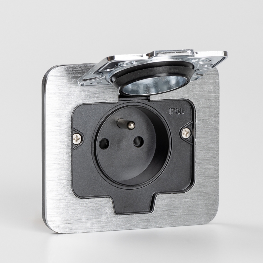 Priză încastrabilă de podea de exterior Brilagi IP55 crom mat dreptunghiular