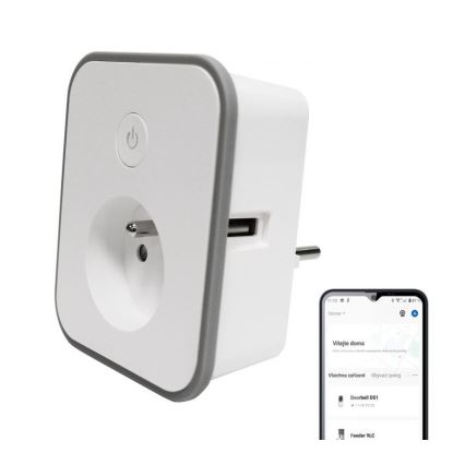 Priză inteligentă cu măsurare consum 3680W/230V + 2xUSB/12W/5V Wi-Fi