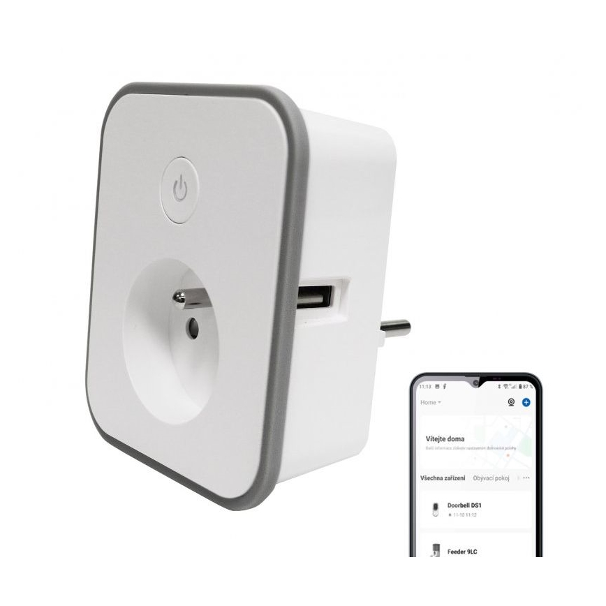 Priză inteligentă cu măsurare consum 3680W/230V + 2xUSB/12W/5V Wi-Fi