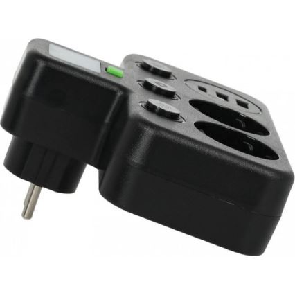 Multipriză LINEA PRO, 2 prize SCHUKO + 3xUSB A/C, cu întrerupător și iluminare LED 4000K, neagră