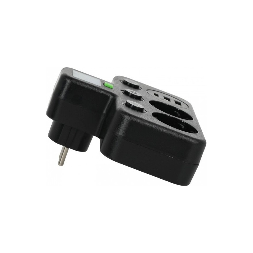 Multipriză LINEA PRO, 2 prize SCHUKO + 3xUSB A/C, cu întrerupător și iluminare LED 4000K, neagră