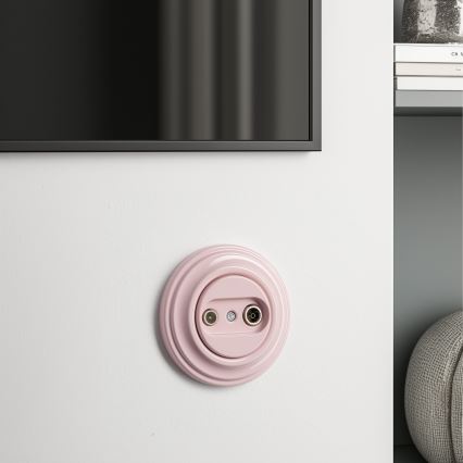 Priză retro TV+R pentru abonați (de trecere), cu ramă, roz prăfuit - Kliklap