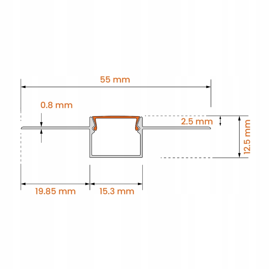 Profil încastrat pentru bandă LED, 1 m, argintiu/alb