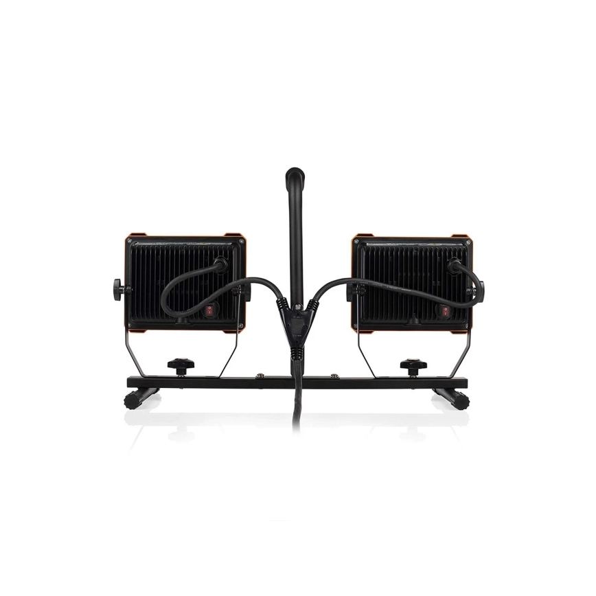 Proiector LED 2 x 30 W cu stativ, 230 V, 4000 K, IP65, portocaliu/negru