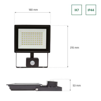 Proiector LED cu senzor de mișcare NOCTIS LUX 3, 50W, 230V, 3000K, IP44, negru