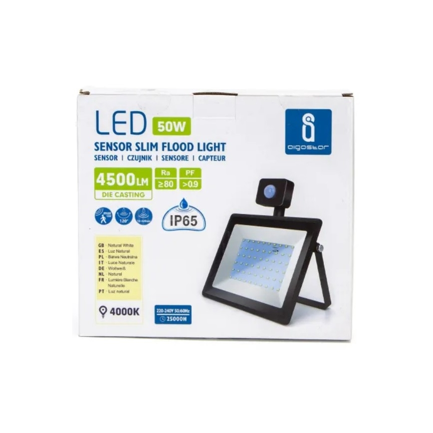 Proiector LED cu senzor LED/50W/230V 4000K IP65 negru Aigostar