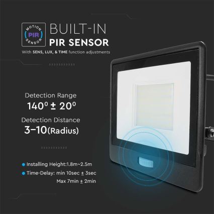 Proiector LED cu senzor LED/50W/230V 4000K IP65 negru