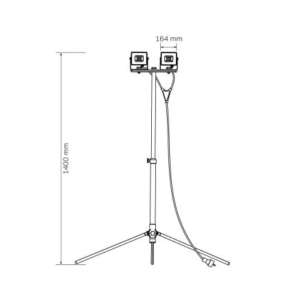 Proiector LED cu stativ, 2 x 30 W, 230 V, 6500 K, IP65, galben