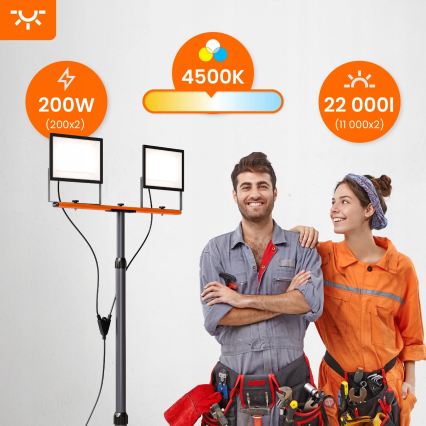 Proiector LED cu stativ 2xLED/100W/230V 4500K IP65 negru/portocaliu