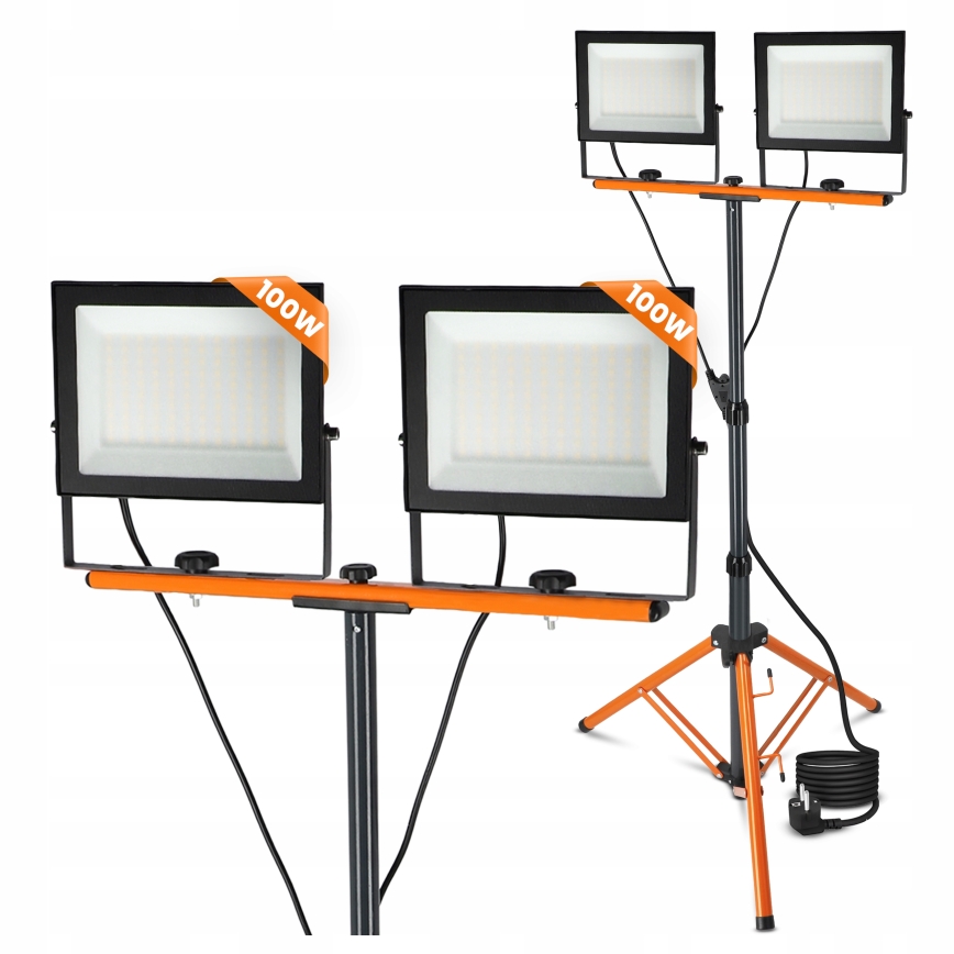Proiector LED cu stativ 2xLED/100W/230V 4500K IP65 negru/portocaliu