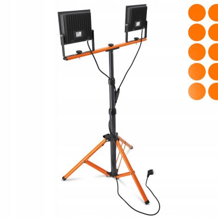 Proiector LED cu stativ 2xLED/100W/230V 4500K IP65 negru/portocaliu